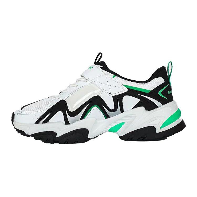 Skechers DLites 2.0 Wave Fashion Versatile Comfortable Velcro Low Top Casual Shoes Kids sneaker White Green 405252L-WGR 28.5