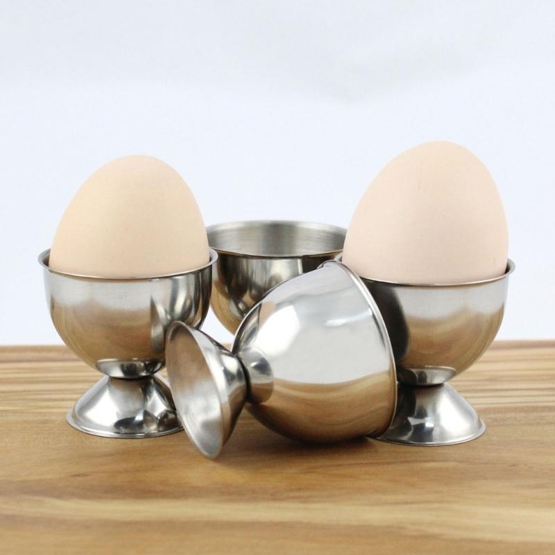 4Pcs Stainless Steel Egg Cups Egg Holders Egg Tray Kitchen Gadgets Tools for Hard Boiled Eggs, Silver
