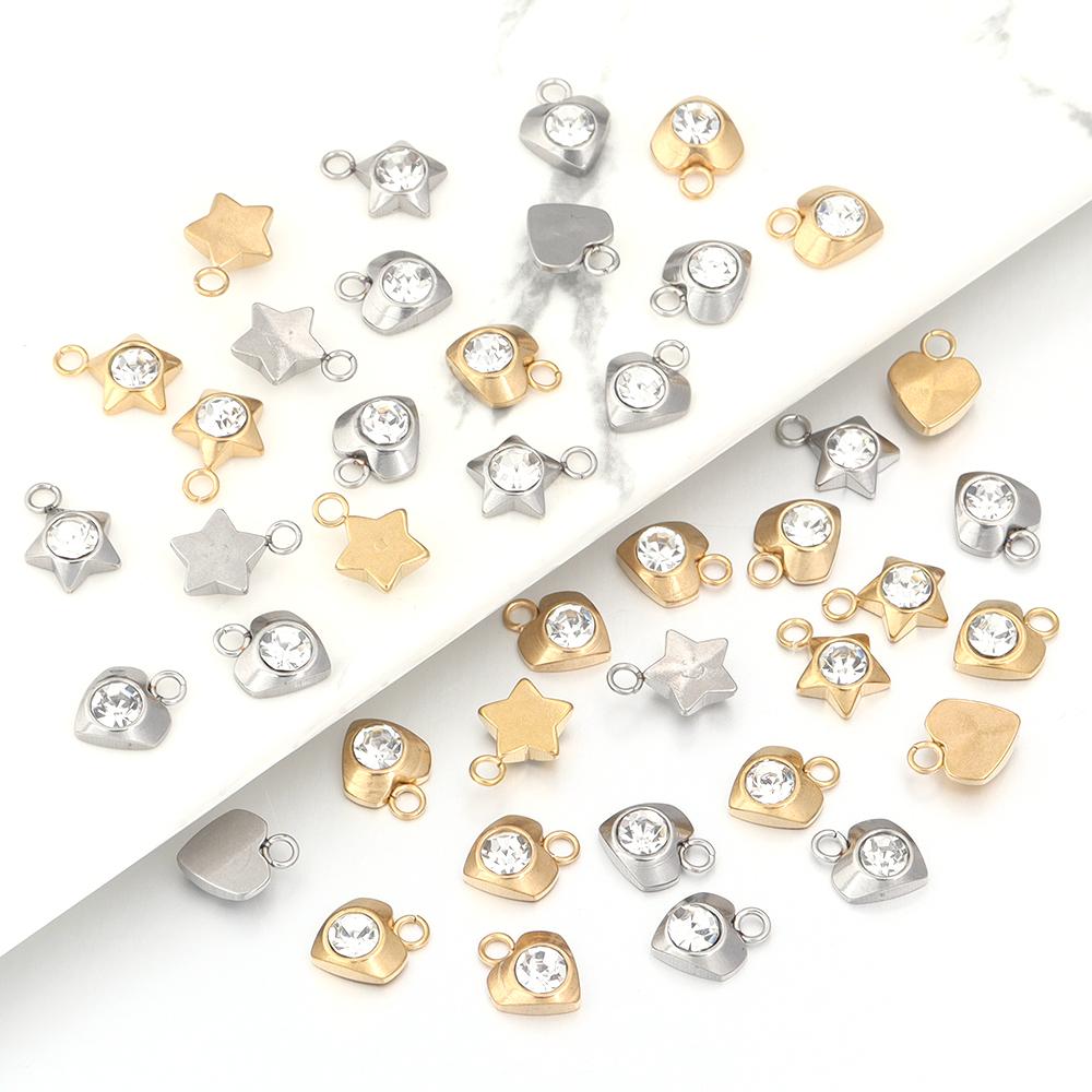 5-10pcs Stainless Steel Heart Star Charms Gold Silver Color Zircon Pendants for DIY Necklace Bracelet Jewelry Making Accessories