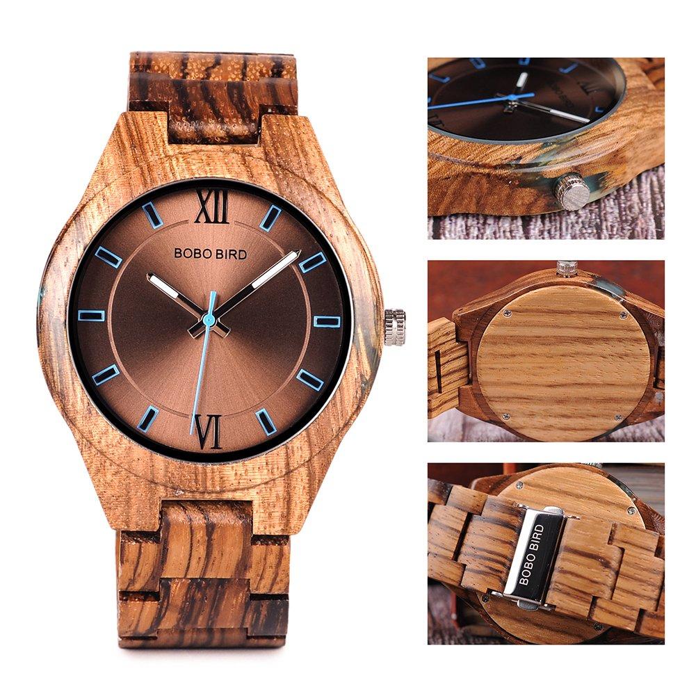 BOBO BIRD Men's Wooden Watch with Sport Quartz Movement, Natural Wood, Lightweight, Special Design, Perfect Gift (Brown Dial)