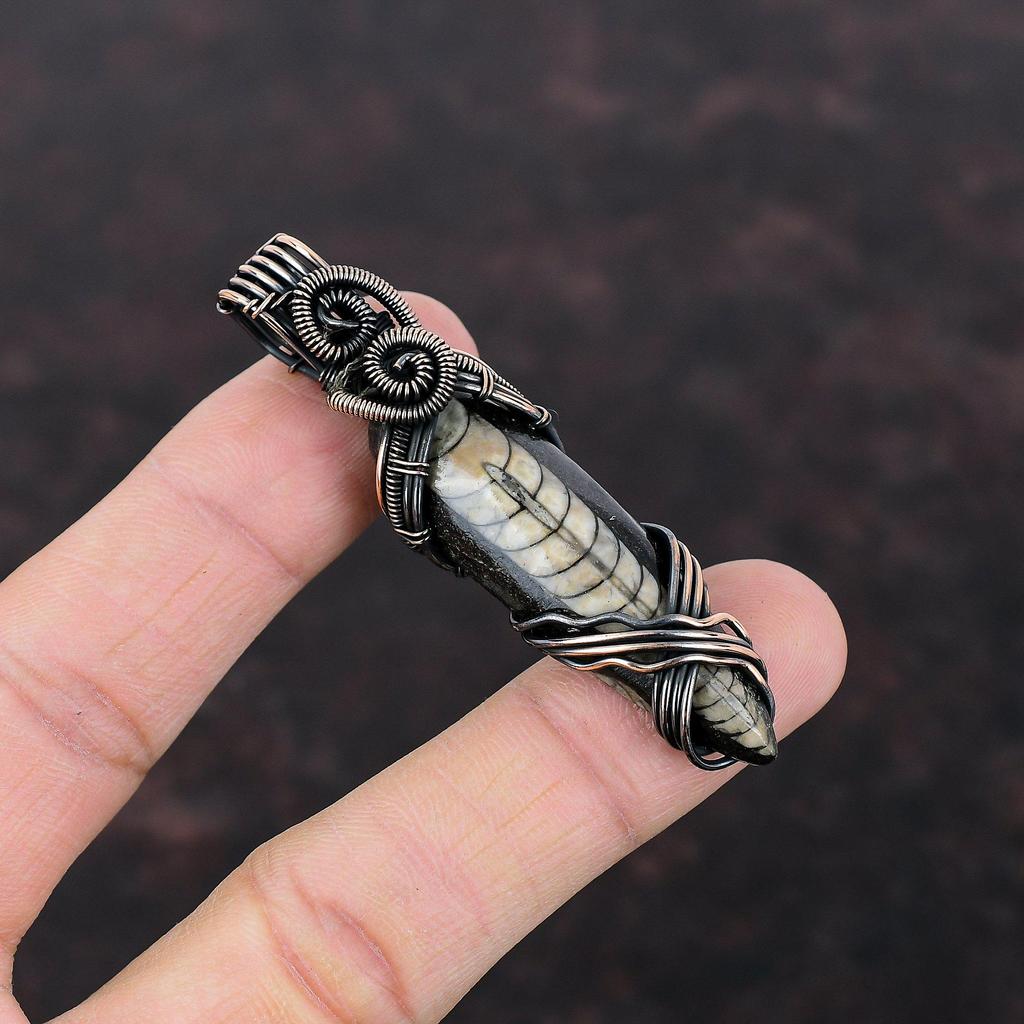 Orthoceras Fossil Pendant Copper Wire Wrapped Pendant Orthoceras Fossil Jewelry Dainty Gemstone Pendant Handmade Copper Jewelry Gift For Her