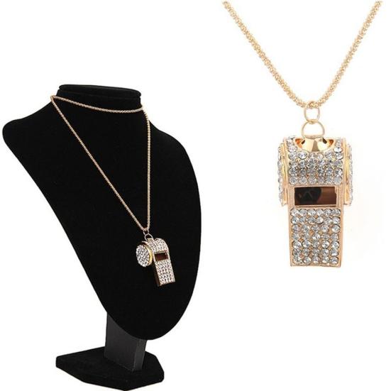 Damen-Halskette mit Anhänger in Pfeifenform, mit Strasssteinen eingelegt, lange Kette, Geschenk