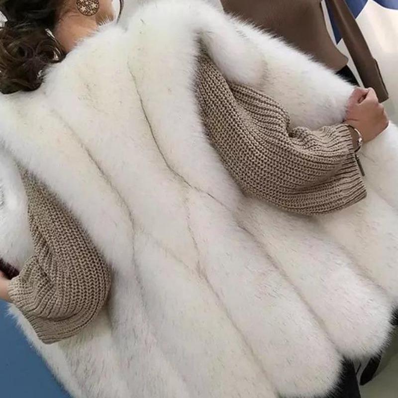 

Имитация лисьего меха имитация мехового жилета женский средней длины новый зимний однотонный утолщенный меховой жилет S белый