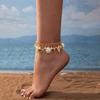 Women's Bohemian Faux Shell Multi-Pendant Gold Anklet, Starfish & Pearl Foot Chain