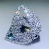Elegant Angel Wings Feather Full Cubic Zirconia Paving Women Bride Engagement Adjustable Ring Jewelry