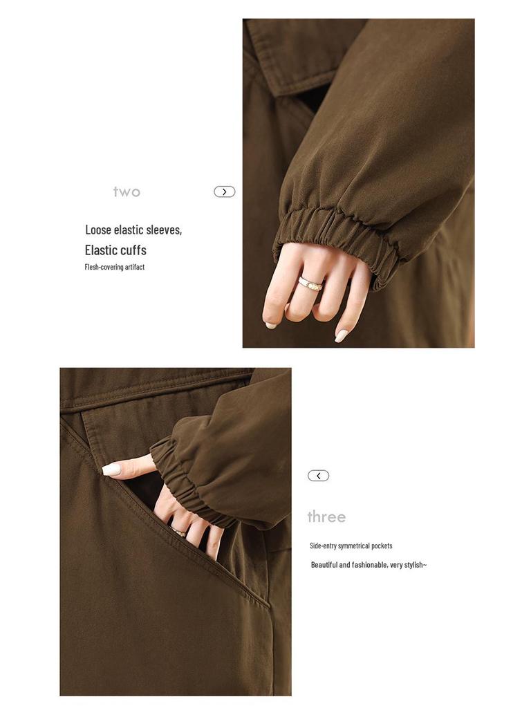 Women's 2024 Mid-Length Hooded Cotton Parka - Fleece-Lined, Solid Color, Casual Loose Fit, Winter Coat