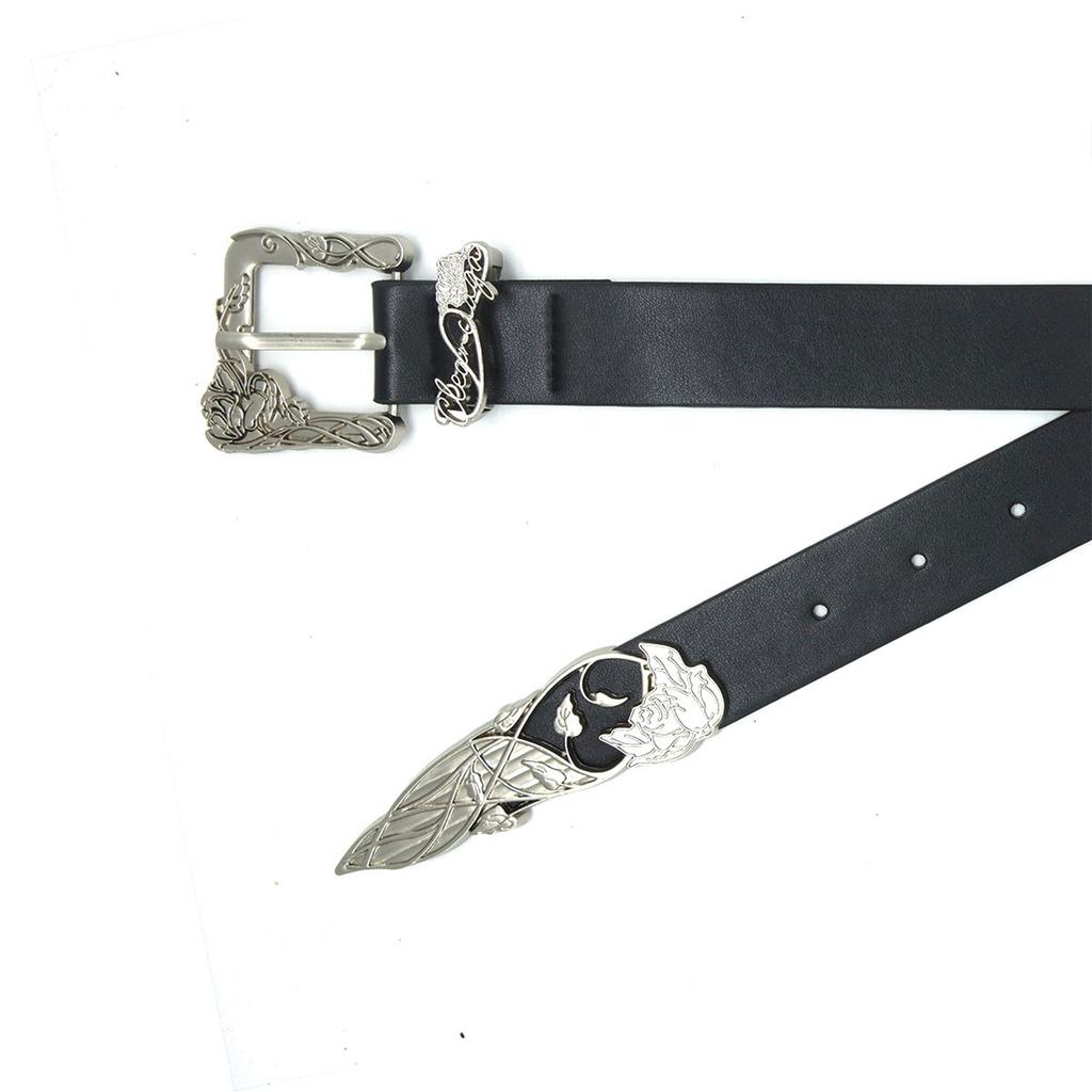 Vintage Floral Engraved Belt Western Styles Belt Adjustable Leather Buckle Belt Strap Cowgirl Waist Belt for Pants Dress