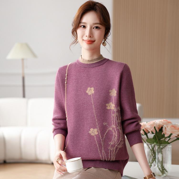 Mom's Autumn and Winter Fleece Thickened Sweater for Middle-aged and Elderly People with A Warm Top Inside