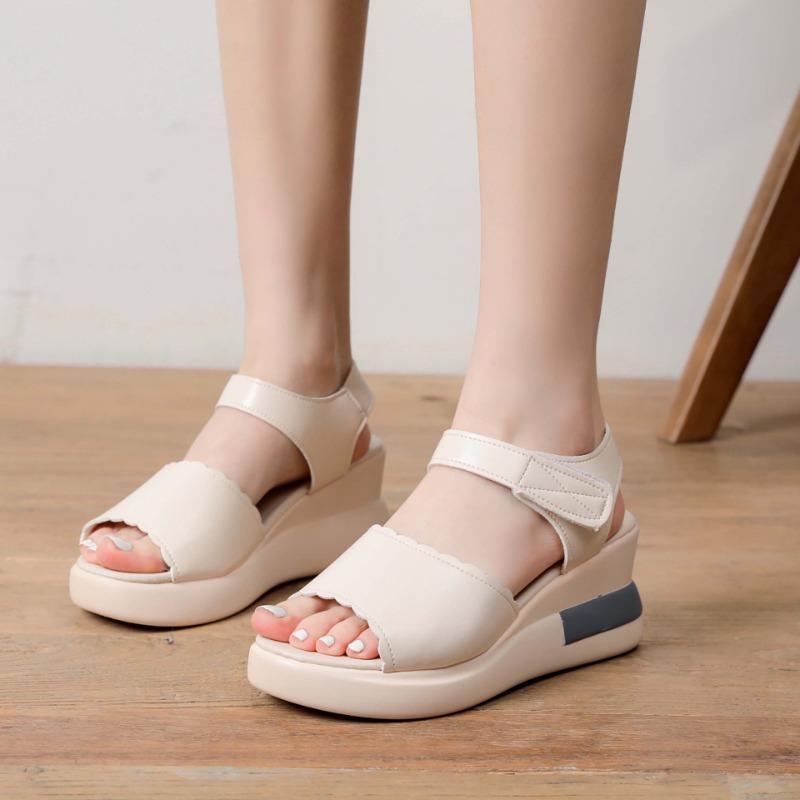 thick-soled wedge sandals women's summer new muffins and one-word buckle with open-toed women's casual sandals