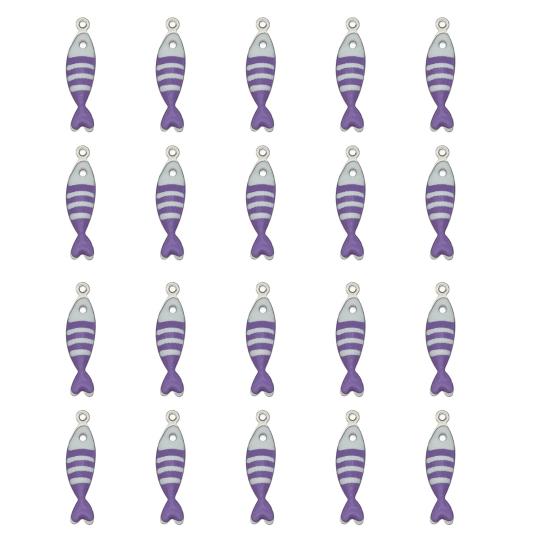 20Pcs Enamel Fish Charms Stainless Steel Fish Pendants Double-sided Striped Mini Fish Charms for DIY Jewelry Making Earring Necklace Bracelet Keychain