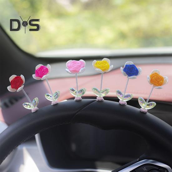 6ks/sada Roztomilý květ růže Ozdoba do auta Středová konzola Dekorace palubní desky Auto Spring třesoucí hlavou Malá dekorace