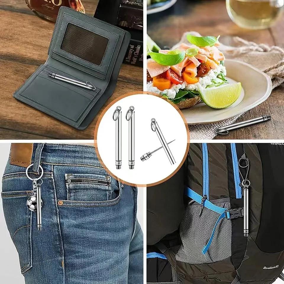 Titanium & Brass Toothpick Portable Toothpick Bottle with Fruit Fork Multifunctional Camping Tool Stronger Than Dental Floss