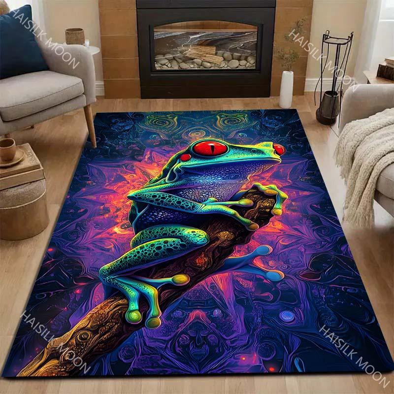 Neon Psychedelic Frog Carpet for Living Room Bedroom Bedside Floor Mat Cloakroom Kids Activity Area Rugs Luxury Gifts
