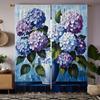 2pcs HD Decorative Curtain Blue Purple Hydrangea Blue Tie Digital Printed Curtain Home Decor Style Decorate Living Room Bedro