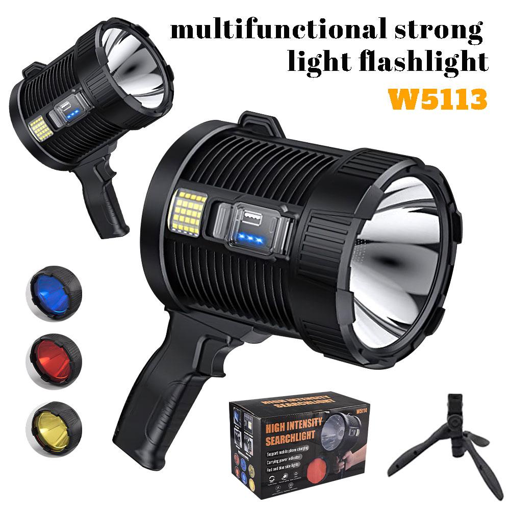 Powerful USB Rechargeable Flashlight Solar Waterproof LED Portable Light 3 Gear Charge 900000000 Searchlight Long Range Lamp