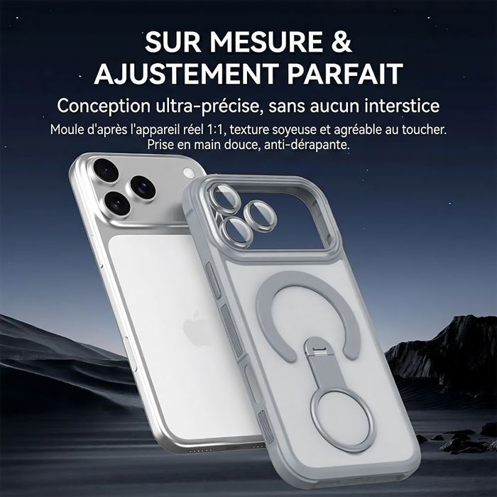 Coque pour iPhone 18 Pro Max, Antichoc Hybride avec Cercle Magnétique et Support - Gris