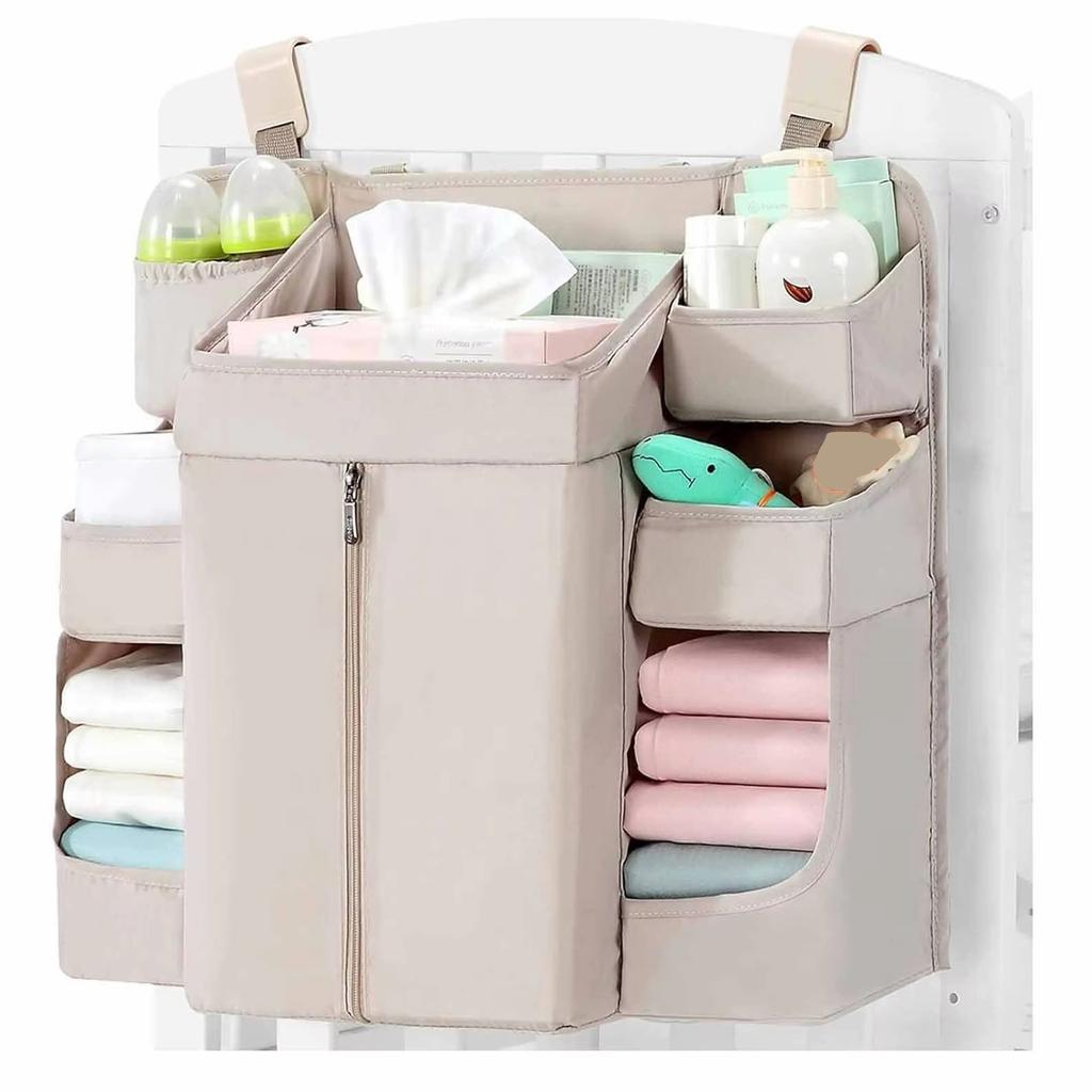 Foldable Hanging Storage Bag for Crib Large Capacity Baby Bed Organizer with Pockets Hanging Crib Organizer Bag for Diapers Toys