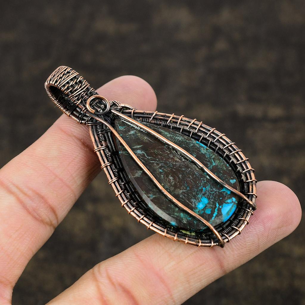 Tibetan Turquoise Handmade Copper Wire Wrap Jewelry Pendant 2.76 s3m12