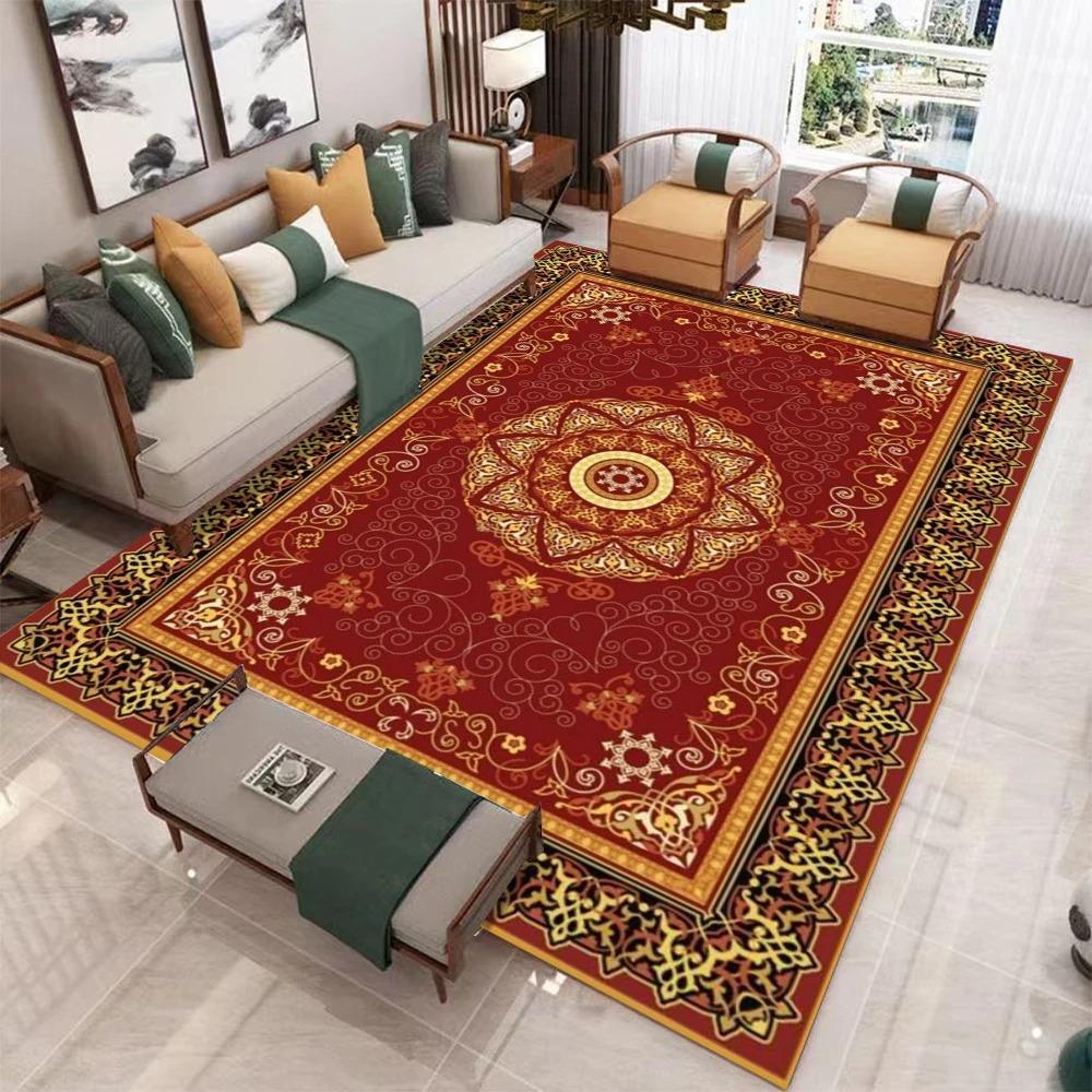 Röd Guld Svart Traditionell Persisk Matta Slitstark Golvmatta för Vardagsrum Sovrum Klassisk Lyx Heminredning Matta