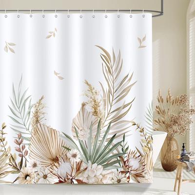 Bohemian Blätter Duschvorhang Aquarell Braun Blatt Floral Badezimmervorhang Polyester Wasserdicht Duschvorhang Mit Haken