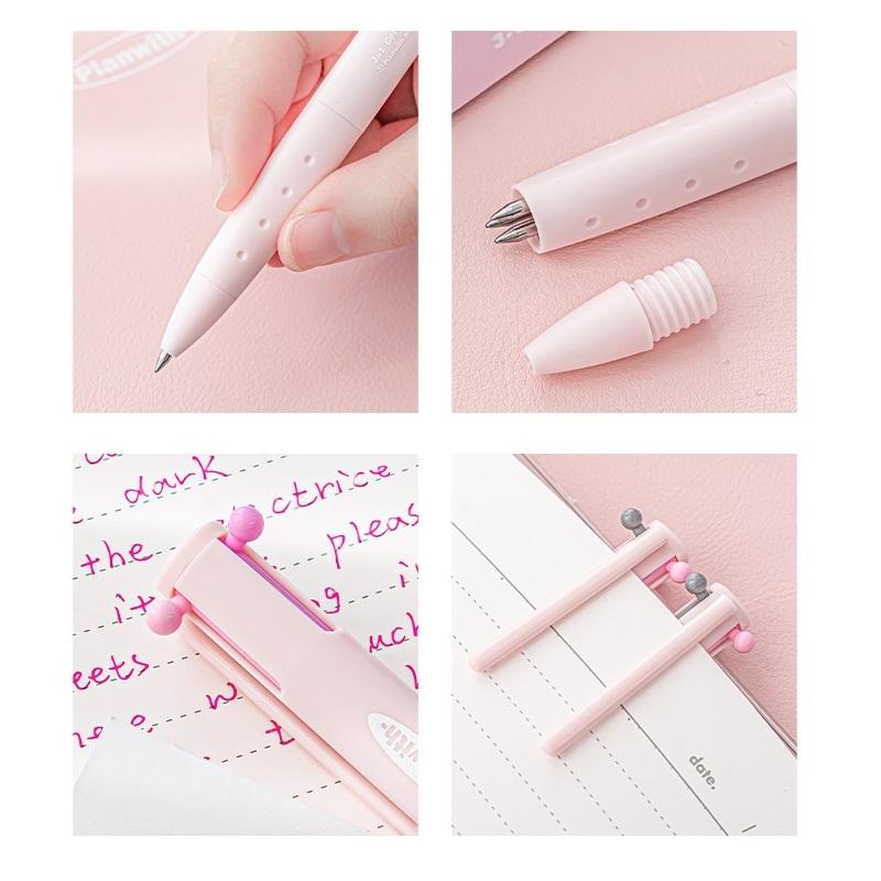 1pcs Triangular Multi-color Pen, Planwith Sign Series 3 Colors 0.5mm Point Gel Pen Multifunctional Liner Marker School