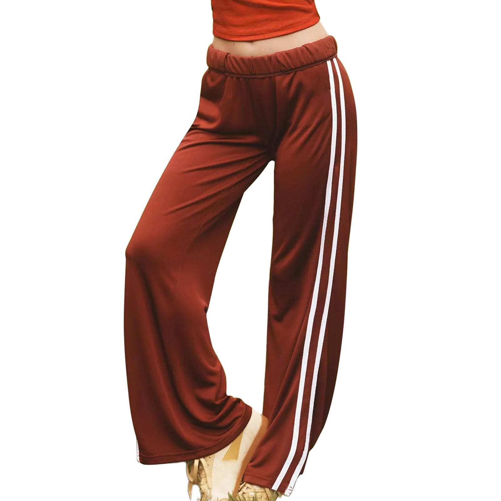 

Женские эластичные брюки с высокой талией, повседневные активные брюки с широкими штанинами и длинными брюками, брюки с карманами S винный