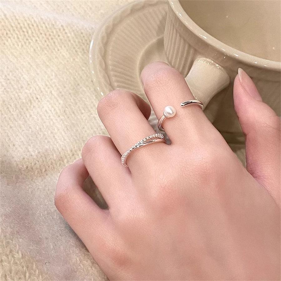 Minimalist Pearl Cross Opening Ring Light Luxury Index Finger Ring 2025 Niche Design Ring Tide