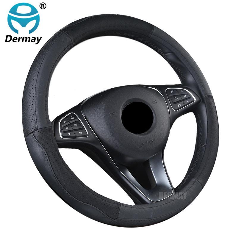 DERMAY Genuine Leather Steering Wheel Cover 5Colors Size M Fit Outer Diameter 37-38cm Standard Steering Wheel Free Shipping