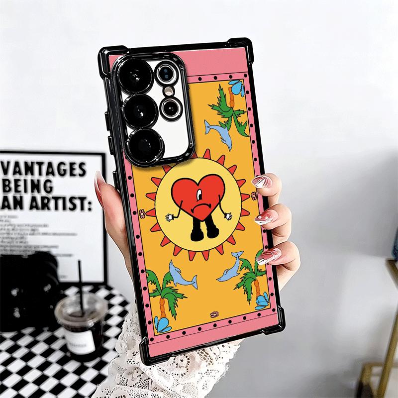 Bad Bunny Heart Plating Phone Case For Samsung Galaxy S24 S25 FE S26 Edge S23 Ultra S22 S21 Plus S20 Anti-Fall Airabag Cover