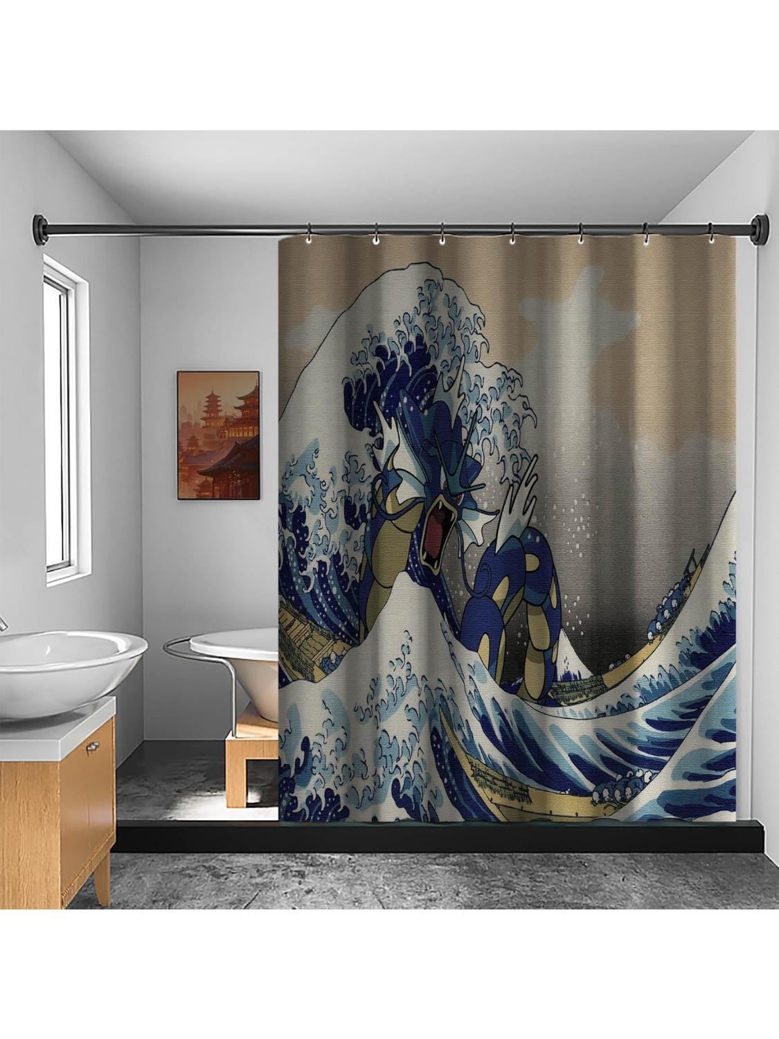 

Generic Funny Wave Theme Shower Curtain, Cute Cartoon Pattern Shower Curtain, Waterproof Decorative Bathroom Bath Curtains W60H190(CM)-1 Pcs