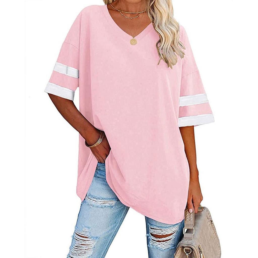 Womens' Fashionable And Casual -color Basic V-neck Short-sleeved Top
