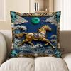 2D Golden Horse With Ornate Blue Waves Pillow Pattern Cushion Cover Suitable For Sofa Bedroom Car Pillow Cover