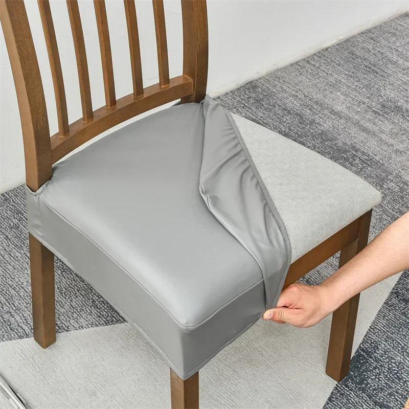 1/2/4/6pcs Waterproof PU Leather Chair Seat Cover Anti-dirty Dining Chair Slipcovers Elastic Kitchen Seat Cover Protector Home
