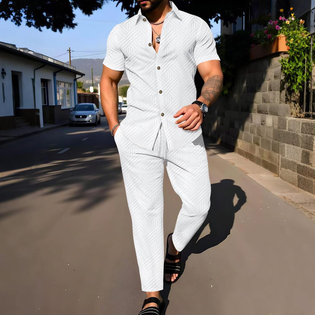 2025 Sommer Jacquard Revers Knopfleiste Herren Freizeit Outdoor Kurzarm Hemd Set