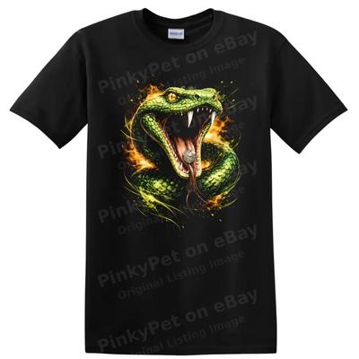 Green Snake Attack Fire Breathing Tee W/ Animal Graphic T Shirt Art Creature