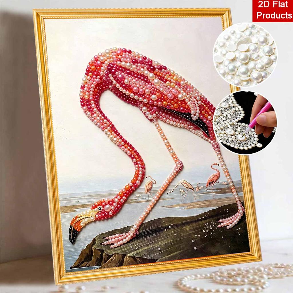 DIY Framed Pearl Painting Kit with Elegant Flamingo Pattern 5D Sparkling Bead Art Canvas Ready to Display Home Decor Modern Craft Gift Idea