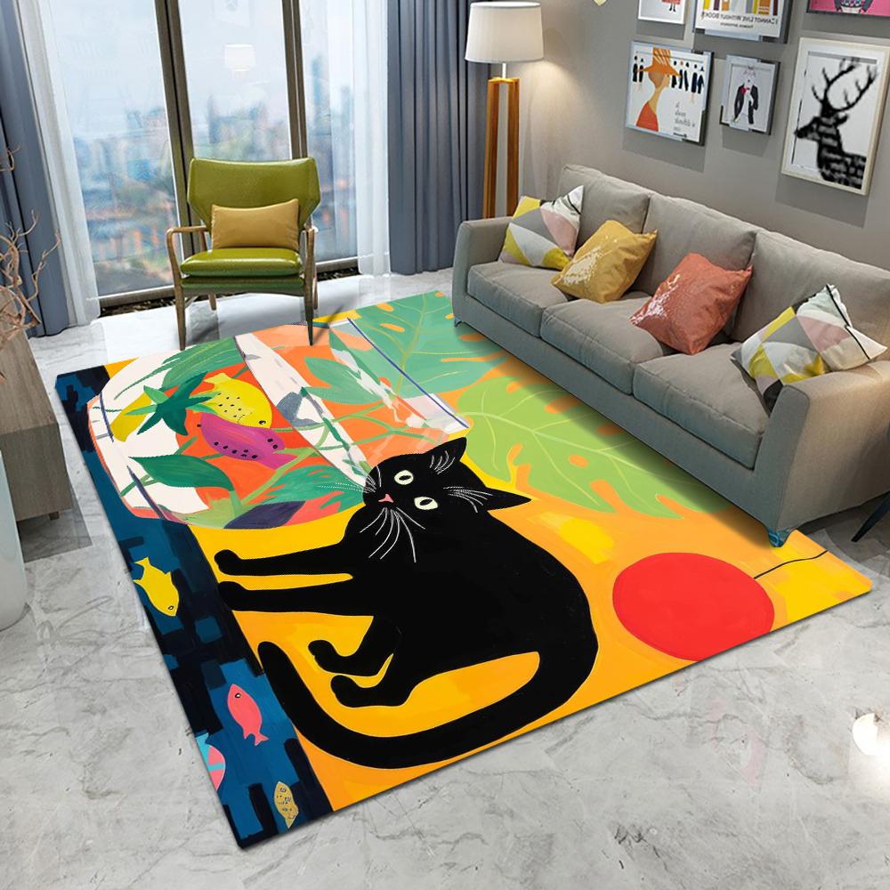 

Абстрактное искусство Милый черный котенок Ковер Гостиная Диван Спальня Кабинет Кухня Коврик у входной двери Нескользящий Домашний декор Коврик 40x60cm