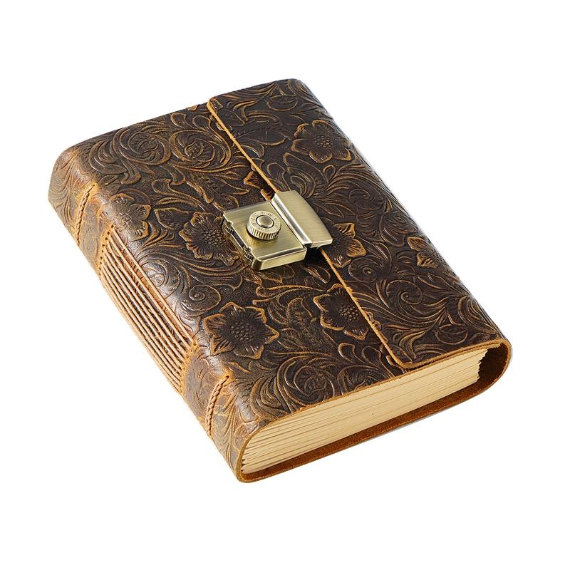 Retro Leather Journey Diary Notepad Journal Planner Notebook with Password Lock for Women Men Kid Artist Writer Present