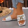 Fashion New Women's Flat Slippers Summer Roman Fashion Designer Metal Decorative Soft-soled Beach Non-slip Slippers Zapatos Mujer