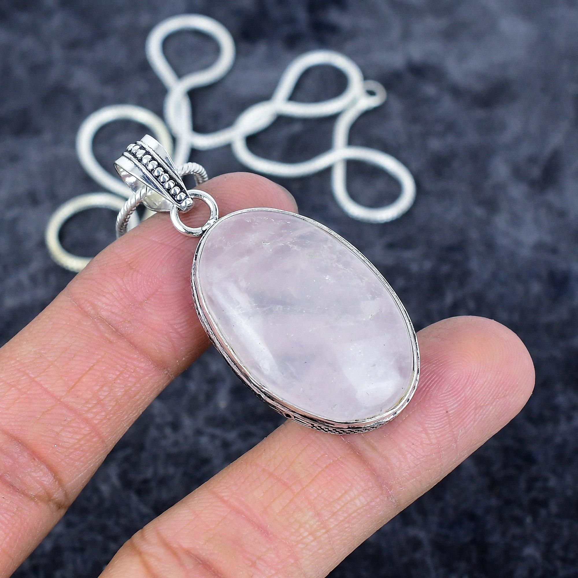 

Rose Quartz Gemstone Handmade 925 Sterling Silver Jewelry Pendant 2.01 M-2962