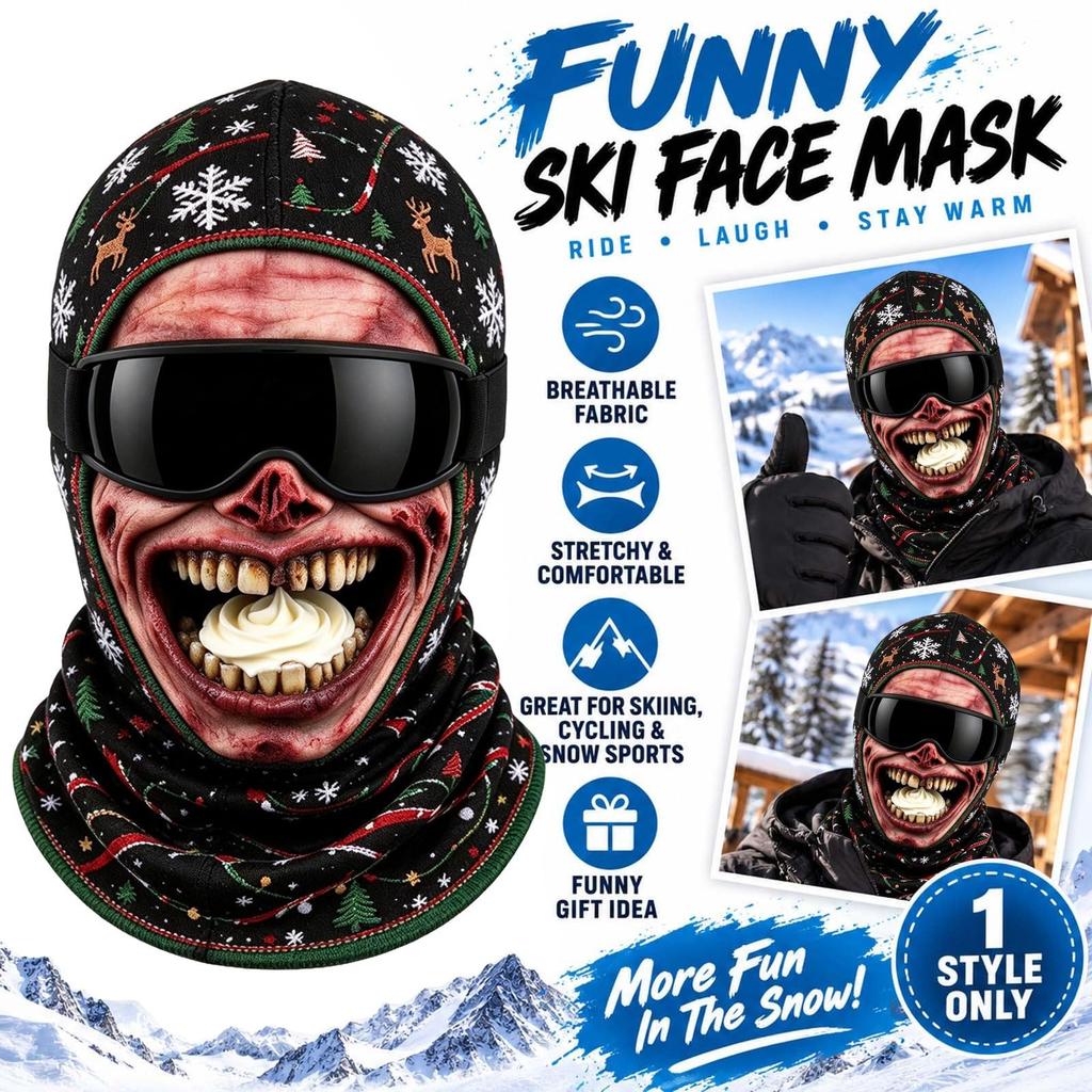 Maschera da sci integrale novità con stampa 3D di vecchio, antivento invernale per il freddo, occhiali da sole non inclusi