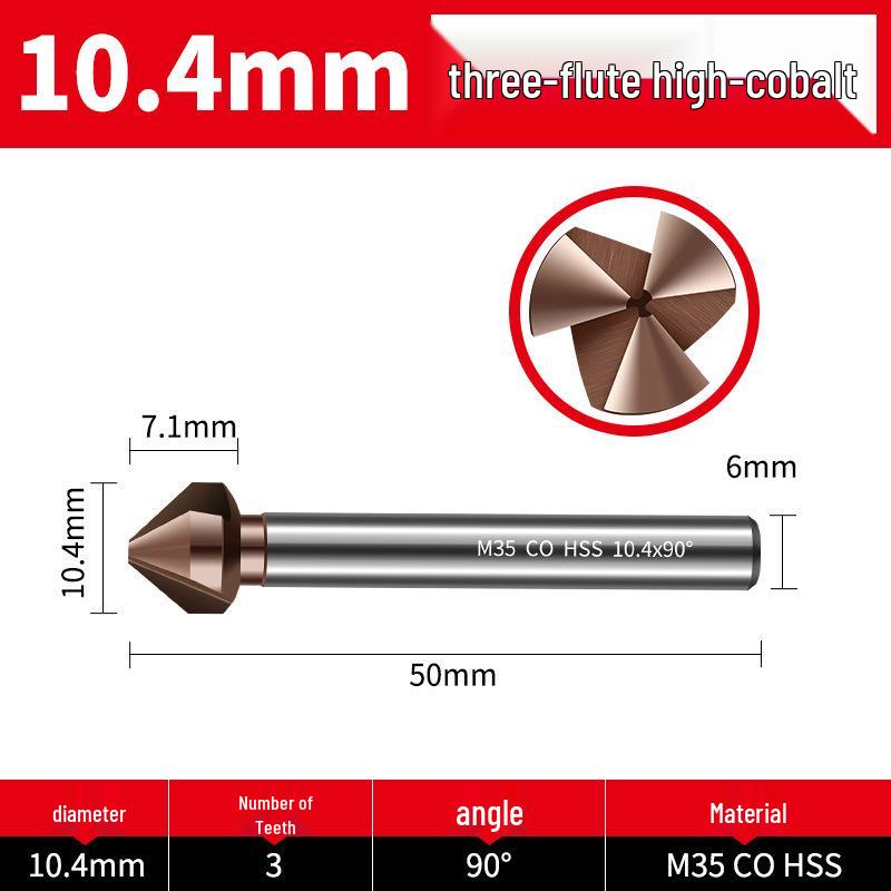 Straight Shank Single-Edge 3-Flute 45° Chamfering & Deburring Countersink Drill Bit, 90° Inner Hole Trimmer