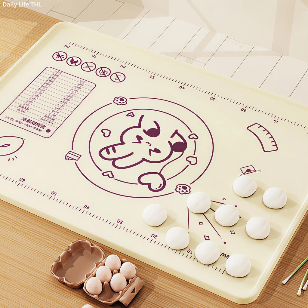 Non-Slip Silicone Baking Mat for Pastry Food-Grade Countertop Protector Extra-Large Pastry Mat with Dough Scraper Rolling Pin Storage