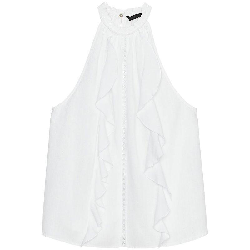 Zaprha 2025 New Arrival Sexy off-the-Shoulder Laminated Decoration Hanging Collar Tops Shirt Female Stylish 3585730