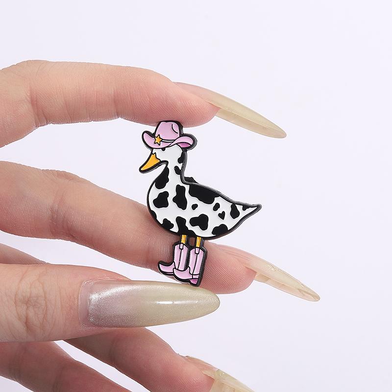 Pink Cow Cowgirl Duck Enamel Pin Western Duck Cowboy Boots Silly Goose Animal Brooch Lapel Badge Funny Jewelry Gift For Friends
