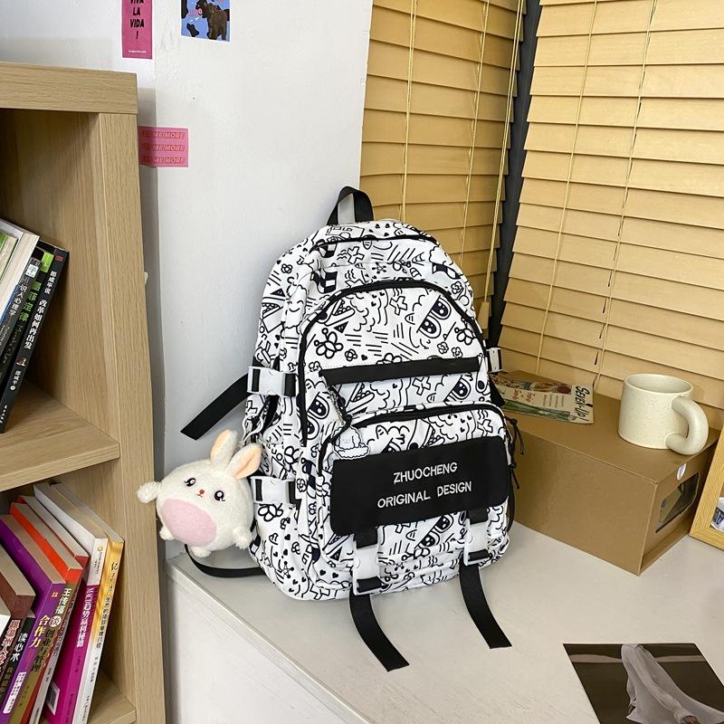 

Школьный рюкзак, студенческий, повседневный, нишевый, новый рюкзак с граффити, рюкзак большой вместимости для старшеклассника чёрный