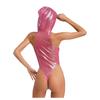 Women Sheer Lingerie Bodysuit Hooded Sleeveless Design Front Zipper Closure Glitter Jumpsuit for Role Play Club