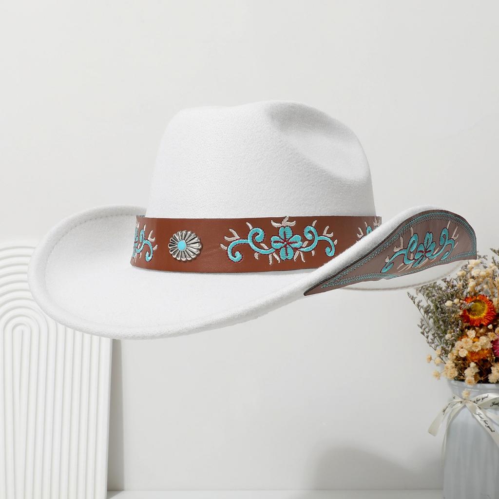 Bohemian-style Suede Western Cowboy Hat with a Rolled Brim, Ethnic-inspired Felt Hat for Men, Women, and Couples