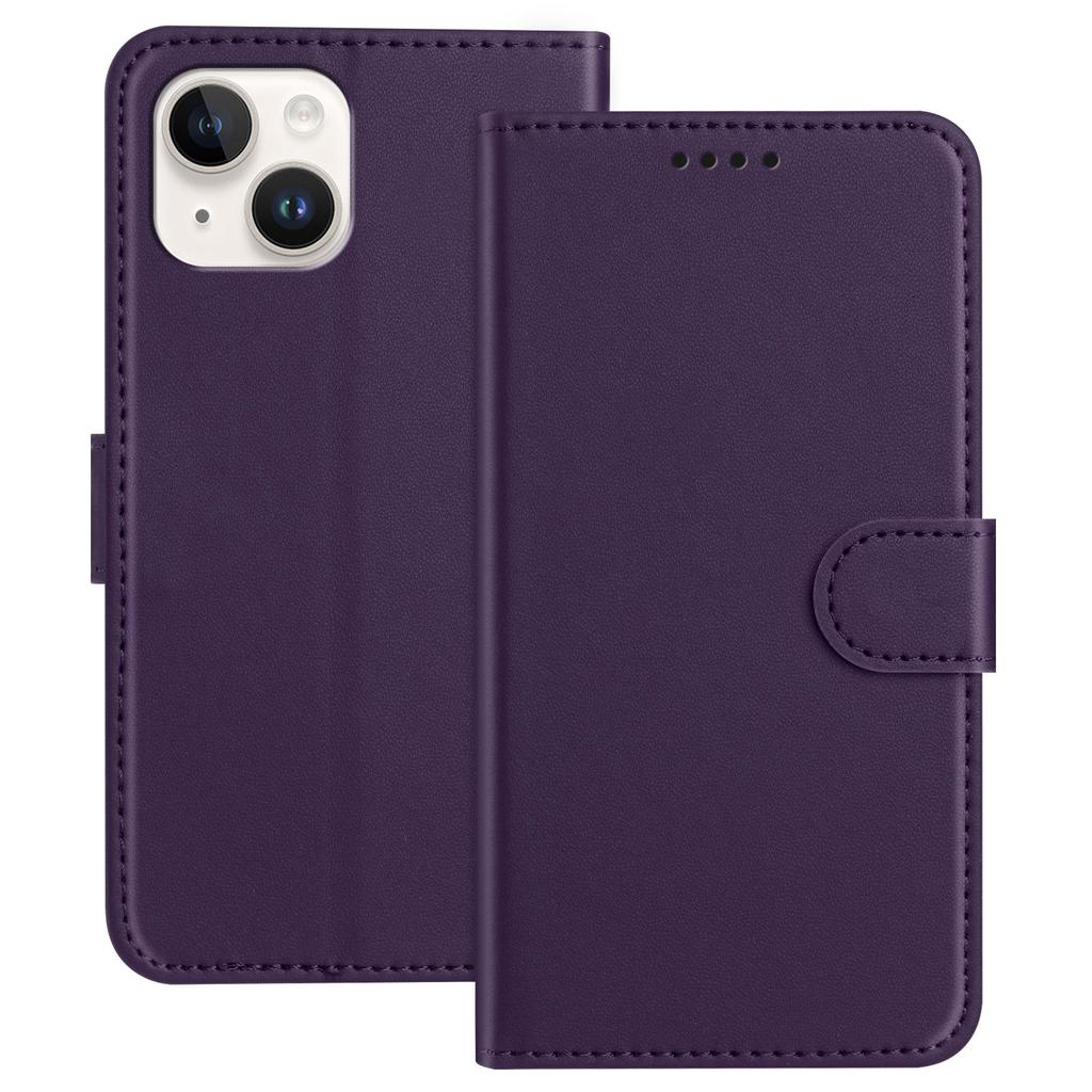 For iPhone 13 Mini 5.4 Inch Leather Case Wallet Stand Solid Color Anti Drop Phone Cover