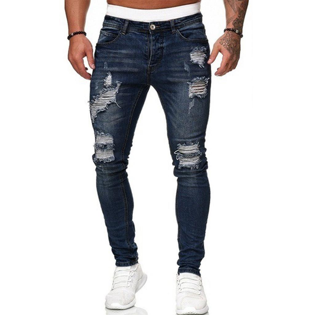 Herren Jeans Farbe Rissige Löcher Ausgefranst Verlauf Gewaschene Hose